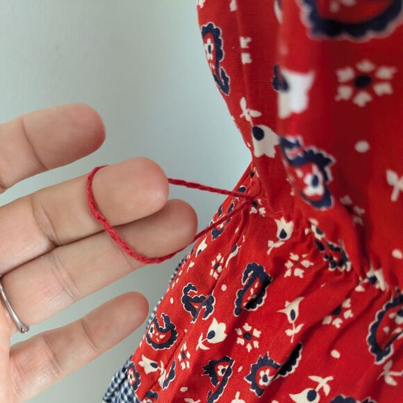 Vintage Dress Bandana Print Fit Flare Short Sleeve Patriotic July Navy Red M - Picture 11 of 11